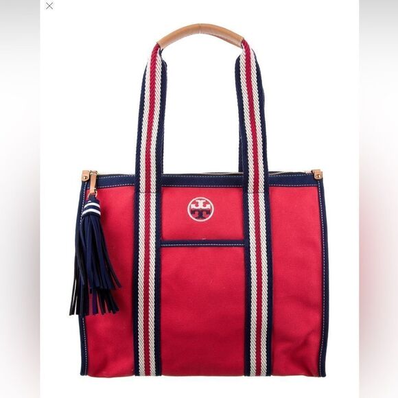 TORY BURCH CANVAS TOTE BAG - Picture 1 of 13